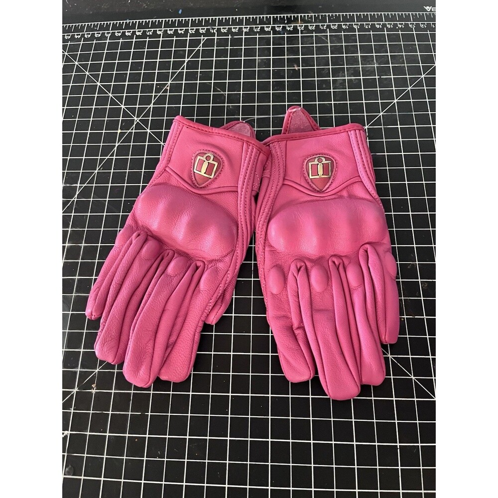 Icon Women’s Pursuit Classic Pink Leather Motorcycle Riding Gloves S Protection